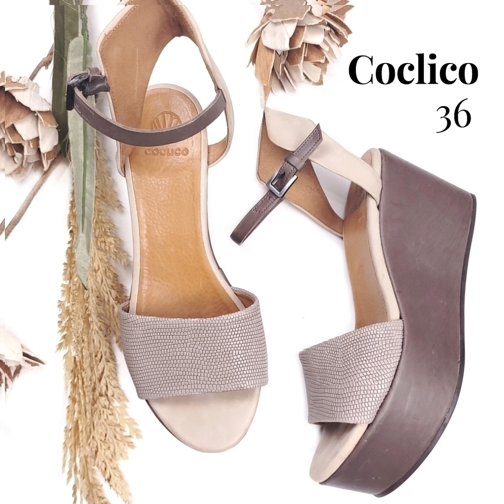 Coclico Cream Tan Brown Platform Sandals  Sz 36